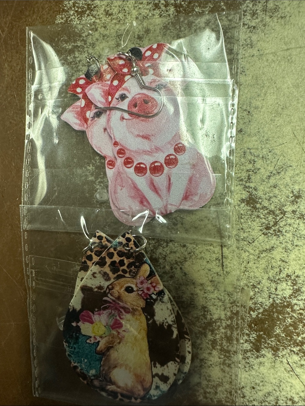 Pink Pig and Multi-Color Bunny Kids Earrings Set